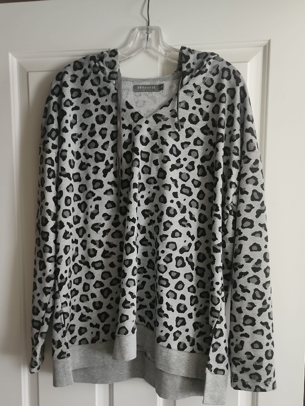 Zara Gray & Black Leopard V-Neck Hooded Sweatshirt